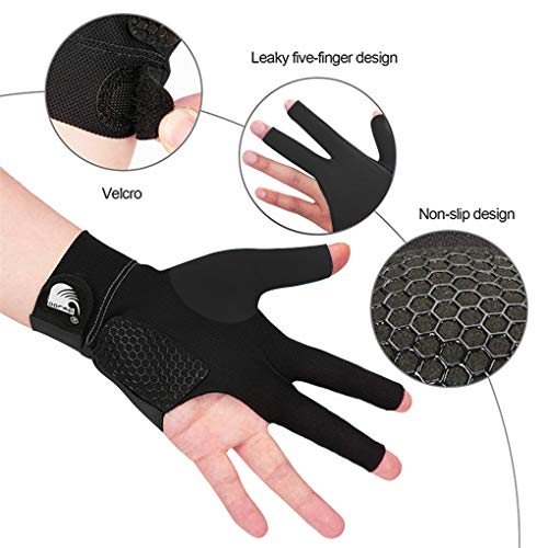 MioCloth Anti Slip Billiard Glove Left Hand Snooker Carom Billiard Pool Cue Sport Professional 3 Finger Glove Handwear Gift for Men Women Player - Image 2