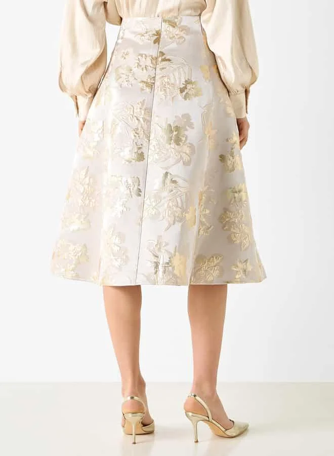 Iconic Floral Detail Midi A-line Skirt