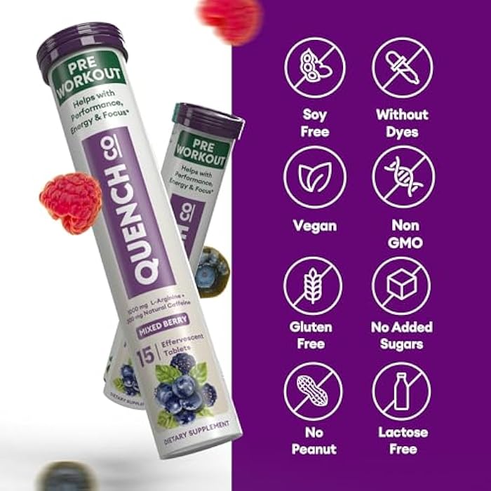 Quench Pre Workout for Men & Women Effervescent Tablets - Boosts Energy & Focus with L-Arginine, Natural Caffeine - Supports Weight Management & Hydration - Vegan, Keto, Soy-Free 30 Count - Image 5