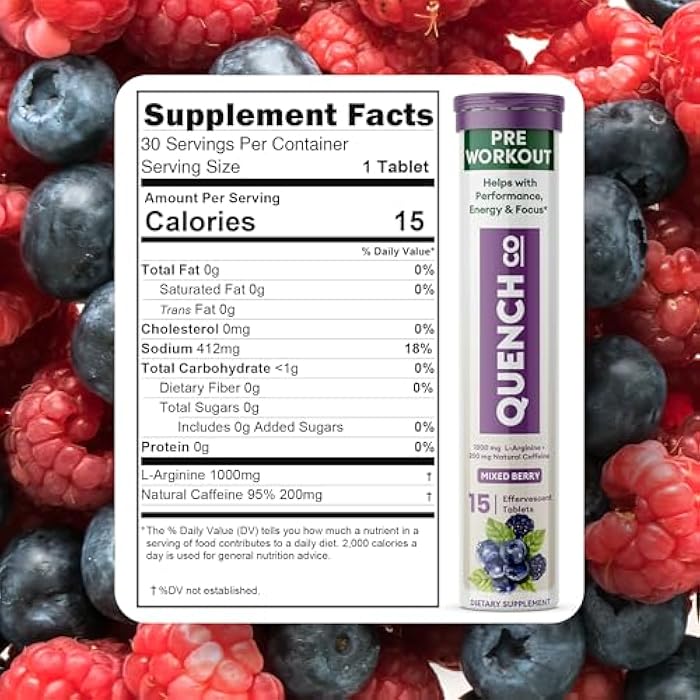 Quench Pre Workout for Men & Women Effervescent Tablets - Boosts Energy & Focus with L-Arginine, Natural Caffeine - Supports Weight Management & Hydration - Vegan, Keto, Soy-Free 30 Count - Image 4