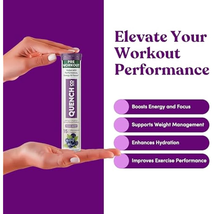 Quench Pre Workout for Men & Women Effervescent Tablets - Boosts Energy & Focus with L-Arginine, Natural Caffeine - Supports Weight Management & Hydration - Vegan, Keto, Soy-Free 30 Count - Image 2