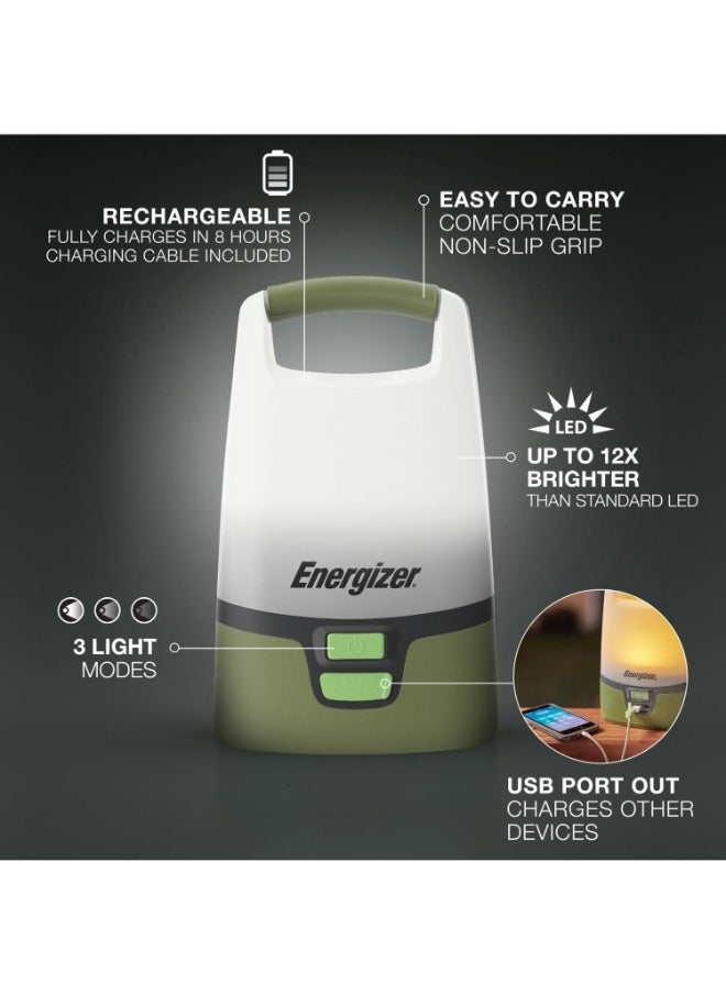 إنرجايزر فانوس تخييم LED من Energizer Vision، فانوس ساطع قابل لإعادة الشحن، ضوء طوارئ مقاوم للماء مع كابل شحن Micro-USB، عبوة من قطعة واحدة، أخضر غابي  - Image 2