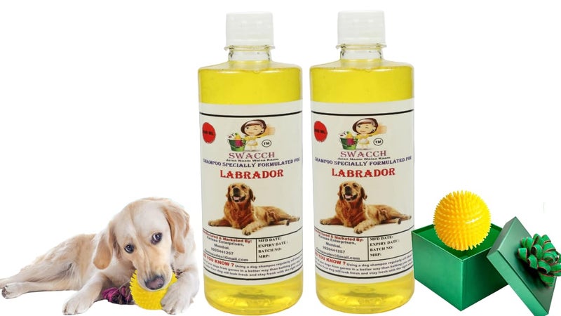 swacch Shampoo | Puppy Safe Shampoo | PH Balanced | Ditch to Itch for Labrador Dog Shampoo 500ml Pack of 2 (Lemon) + Spike Ball Chew Toy Combo Pack - Image 1