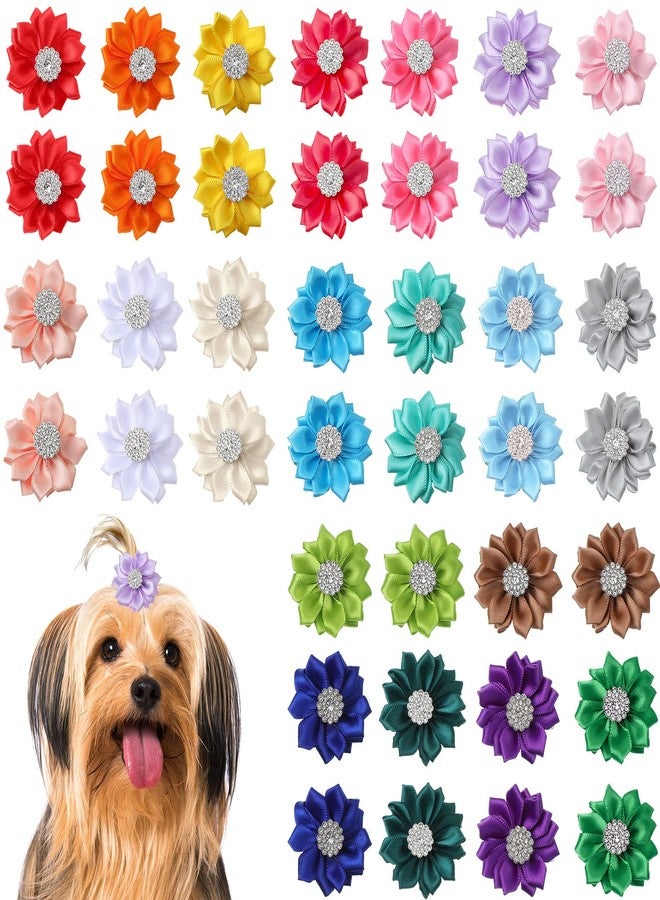 Eccliy 40 Pcs Flower Dog Hair Bows with French Barrette Hair Clips, 20 Colors, Hair Accessories for Small Dogs, Cats, Birthday Parties, and Dog Hair Flower Topknots - Image 1