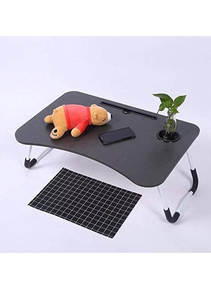 Huitich Wood Laptop Desk with Drawer, Cup Holder, and Tablet Stand Black - Image 3