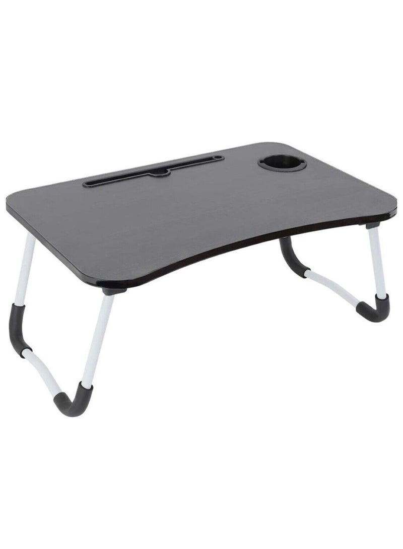 Huitich Wood Laptop Desk with Drawer, Cup Holder, and Tablet Stand Black - Image 2