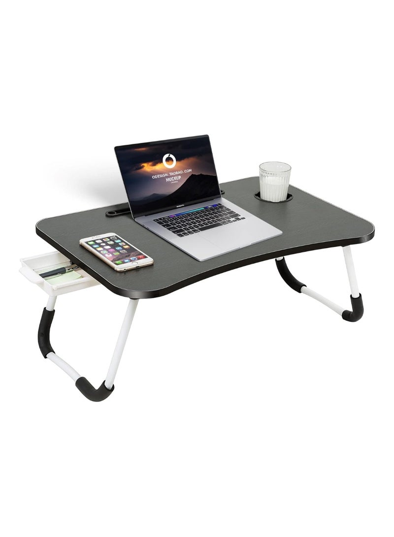 Huitich Wood Laptop Desk with Drawer, Cup Holder, and Tablet Stand Black - Image 1