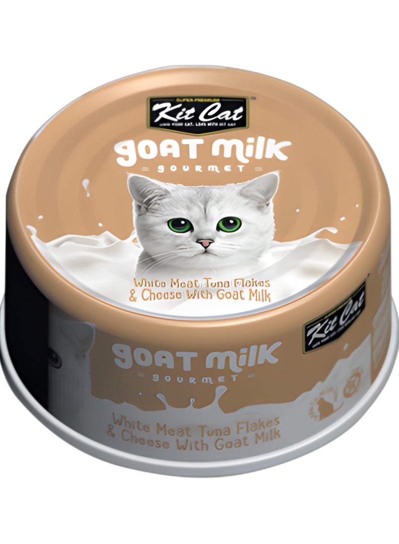 Kit Cat (24 packs) wet food with  Meat Tuna Flakes & Cheese With Goat Milk flavor for small and large cats / 70 grams - Image 2