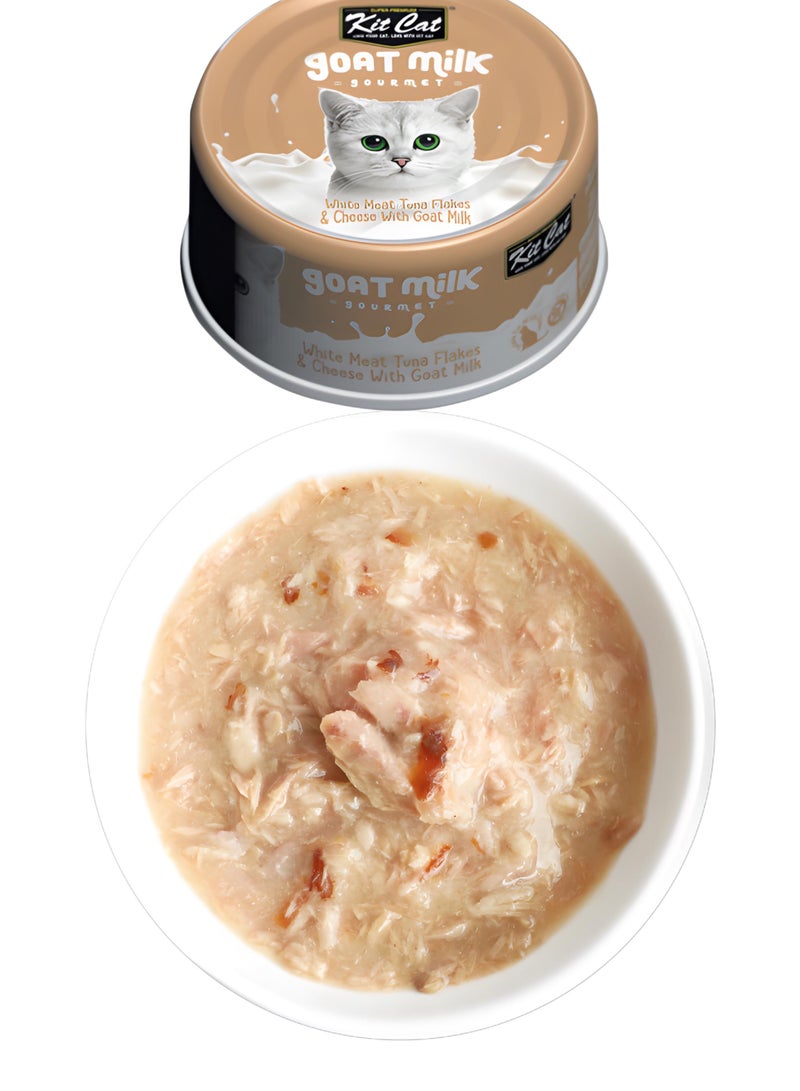 Kit Cat (24 packs) wet food with  Meat Tuna Flakes & Cheese With Goat Milk flavor for small and large cats / 70 grams - Image 3