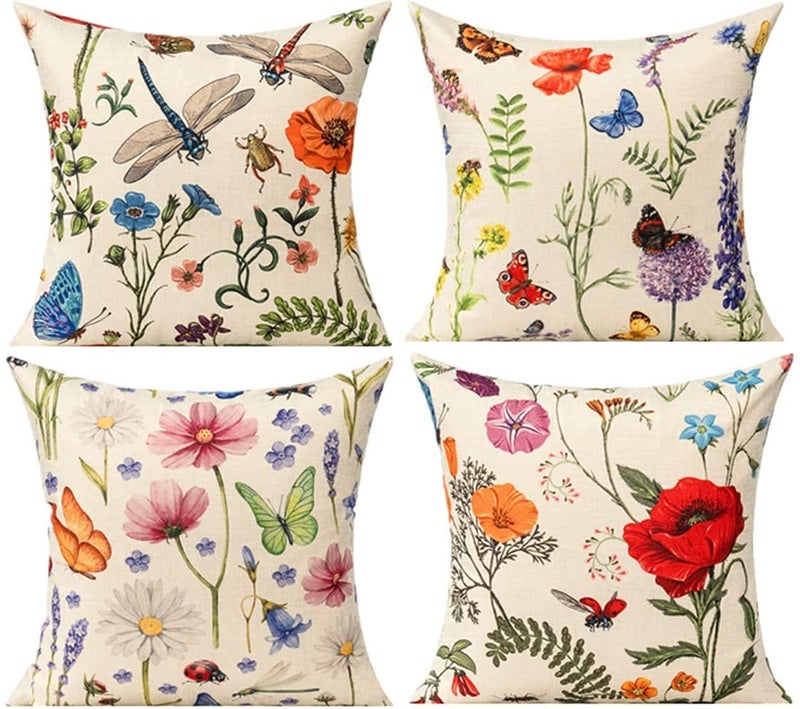 All Smiles Outdoor Patio Throw Pillow Covers 26x26 Set of 4 Summer Spring Garden Flowers Farmhouse Dcor Outside Furniture Bench Chair Decorative Cushion Cases for Bed Couch Sofa