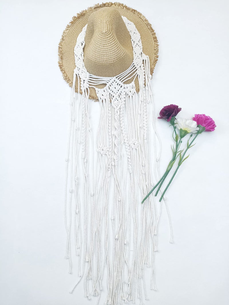 kiido Wedding Veil Bride Headpiece Boho headband Handmade Macrame Bohemian Bridal Tiara Headdress-39 inches - Image 2