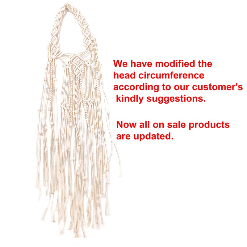 kiido Wedding Veil Bride Headpiece Boho headband Handmade Macrame Bohemian Bridal Tiara Headdress-39 inches - Image 3