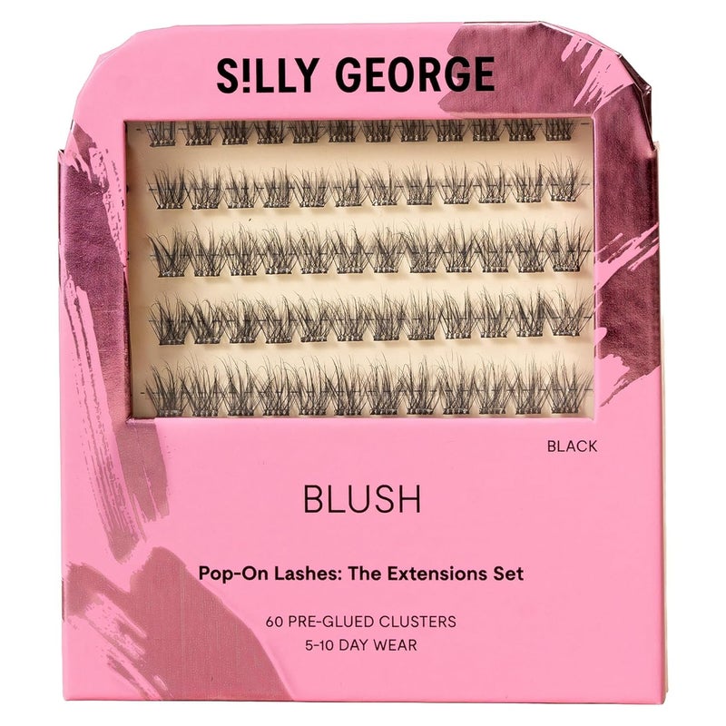 Silly George Pop-On Lashes - DIY 1-Step Pre-Glued Faux Eyelash Clusters, Natural Look Extensions, Black - Blush, 5-7 Pair Set, Pack of 60 Clusters - Image 1