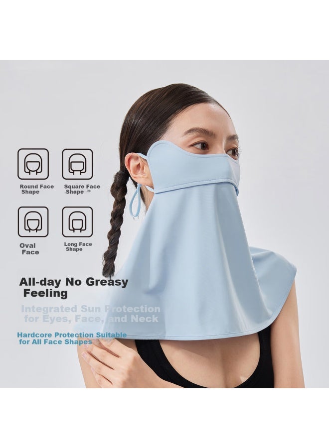 Vvc Sunscreen Face Mask Ice Silk Neck Protection Mask For Women Summer Uv Protection Breathable Outdoor Sunshade Light Blue