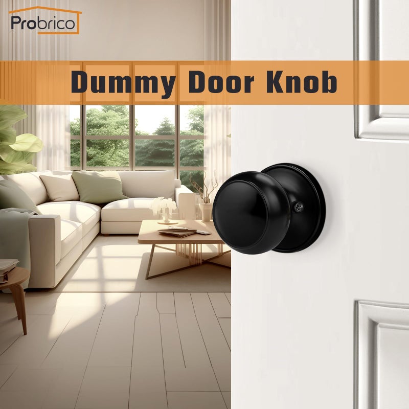 Probrico Black Half Dummy Door Knob Round Non-Turning Inactive Door Knob For Closet French Door 8 Pack - Image 4