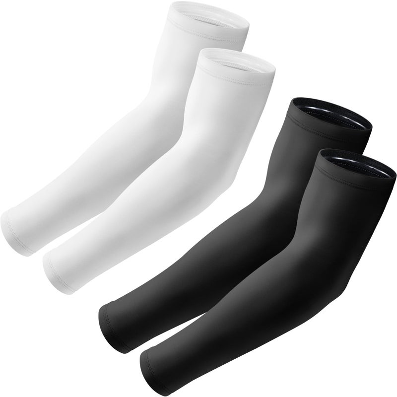 Aprilswan Arm Sleeves, UV Sun Protection Sports Non Slip Compression Cover for Men/Women 2 Pairs Black+White - Image 1