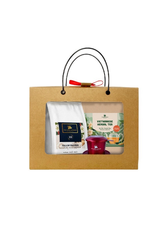 The Caphe Vietnam Combo Gift Set - Premium Quality Yellow Process Whole Bean 250g + Cinnamon Orange + Vietnamese Phin Filter (Red) - Image 2