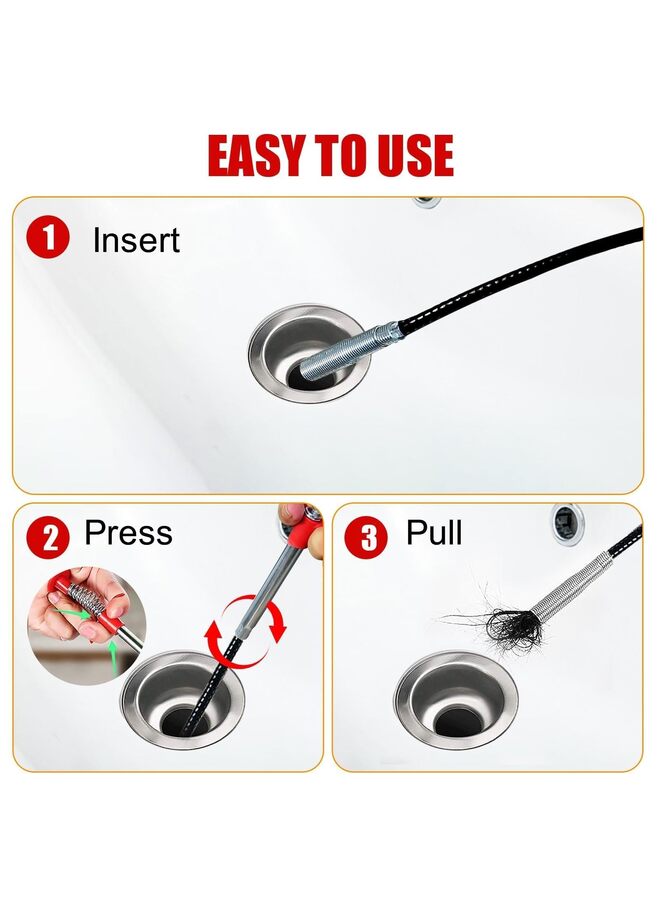 أداة تسليك البالوعات بطول 35 بوصة لإزالة انسدادات الشعر - منظف بالوعات الأحواض والمراحيض والحمامات والدش والمطابخ والحمامات وأحواض الاستحمام المسدودة (الحجم: 0.9 متر) - Image 2