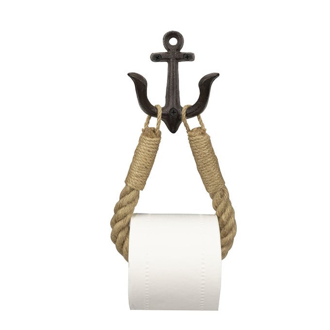 NAUTICAL ROPE TOILET PAPER HOLDER COASTAL TOWEL HOLDER WITH METAL HOOK FOR BATHROOM DECOR BLACK
