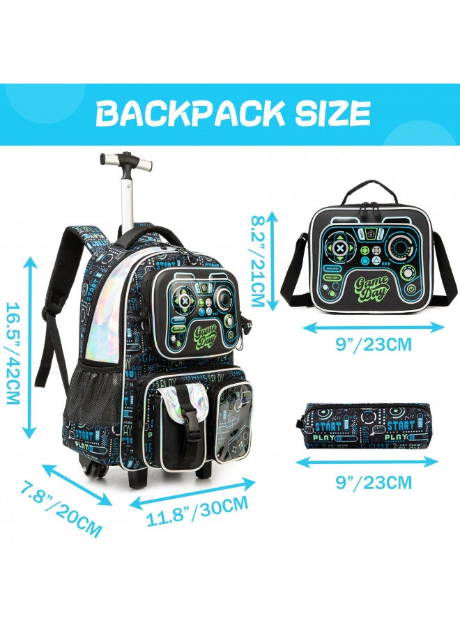Meetbelify Kids Rolling Backpack with Wheels for Boys Rolling Backpacks with Lunch Box for Elementary School Students 3 in 1 Travel Luggage Suitcase for Boys Age 8-10 - Image 1