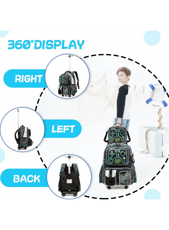 Meetbelify Kids Rolling Backpack with Wheels for Boys Rolling Backpacks with Lunch Box for Elementary School Students 3 in 1 Travel Luggage Suitcase for Boys Age 8-10 - Image 3