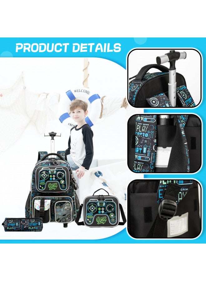 Meetbelify Kids Rolling Backpack with Wheels for Boys Rolling Backpacks with Lunch Box for Elementary School Students 3 in 1 Travel Luggage Suitcase for Boys Age 8-10 - Image 2