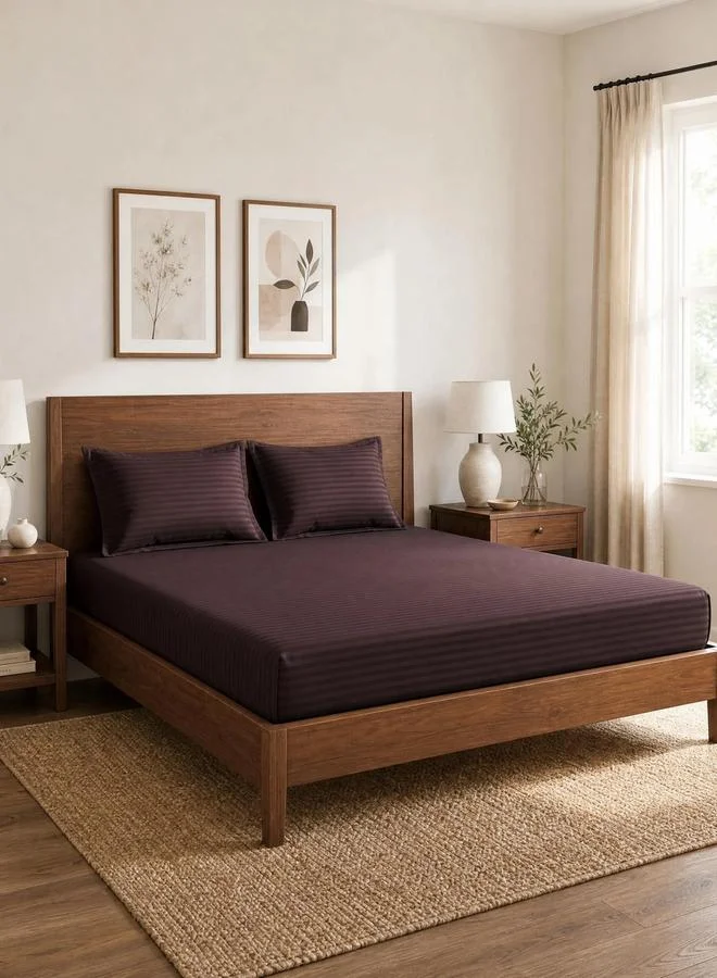Styli Pack of 2-  Stripe Queen Fitted with Pillow Cover Brown