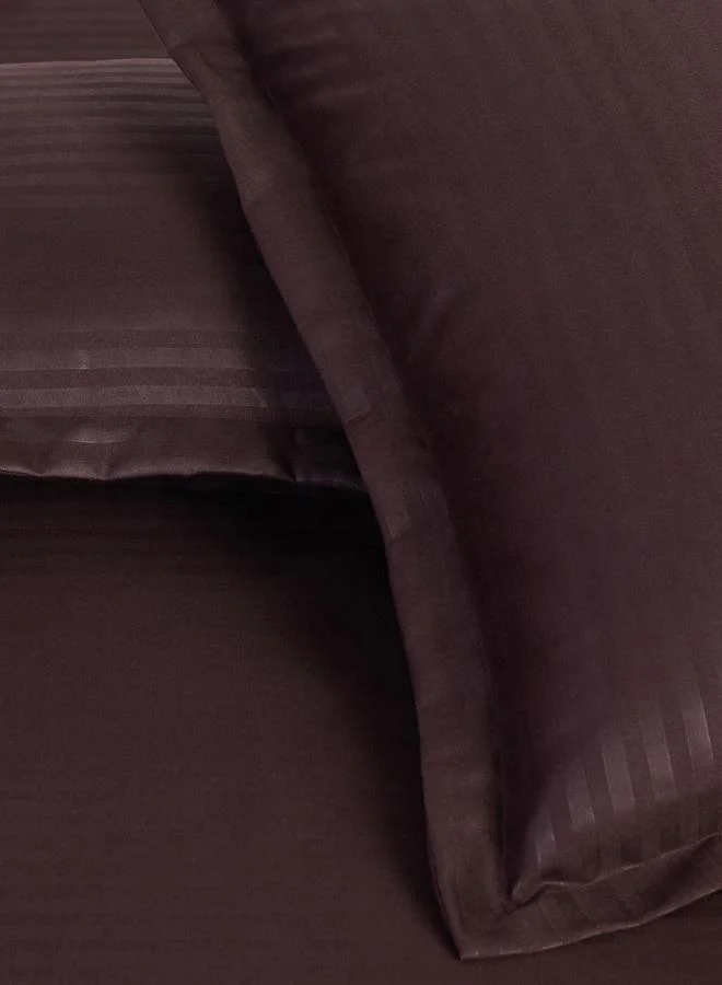 Styli Pack of 2-  Stripe Queen Fitted with Pillow Cover Brown