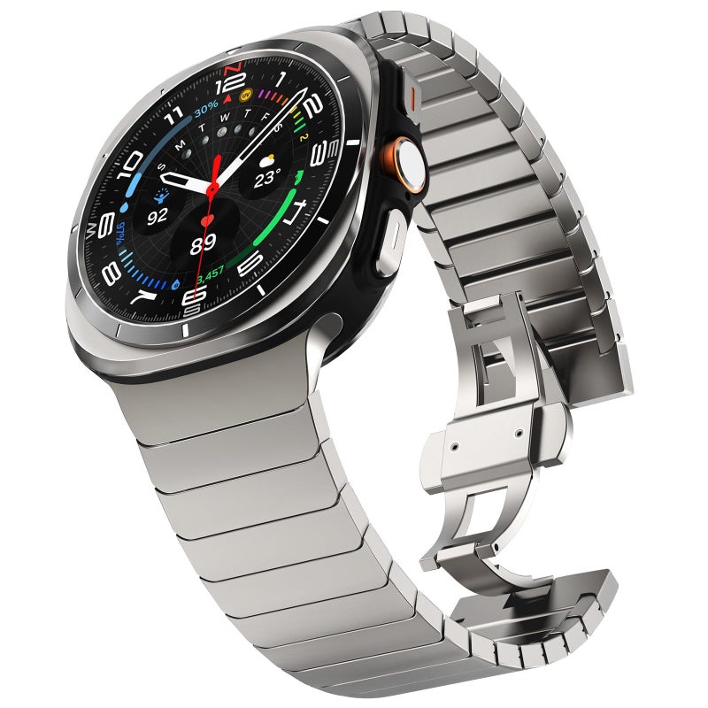WINGLE Metal Band for Galaxy Watch Ultra Bands 47mm 20252024 Men 24mm Wide Rugged Stainless Steel Bracelet Classy Casual Business Samsung Galaxy Watch Ultra Band with Butterfly Folding Clasp Titanium - Image 2