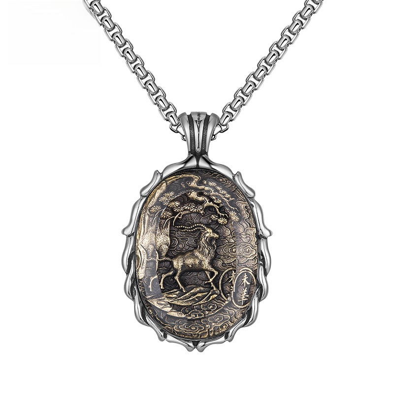 Generic Titanium Zodiac Buddha Pendant Necklace Sheep necklace 