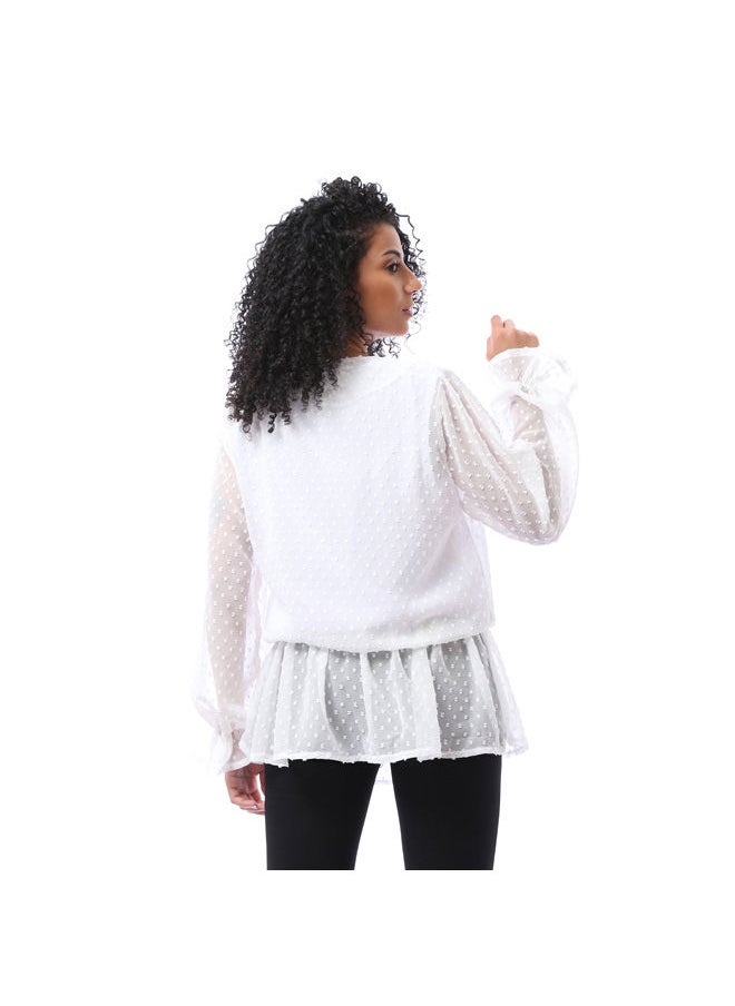 Andora - Self-patterned Blouse & Solid Top Set - White - Image 1