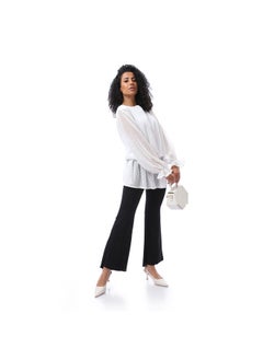 Self-patterned Blouse & Solid Top Set - White