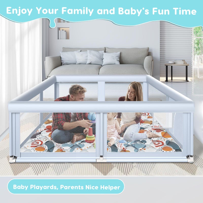 Fshibila 65" Ã—50" Large Baby Playpen with Mat, Baby Playard for Babies and Toddlers, Play Pens for Indoor & Outdoor, Sturdy Safety Play Yard with Soft Breathable Mesh, Anti-Fall, Grey - Image 2