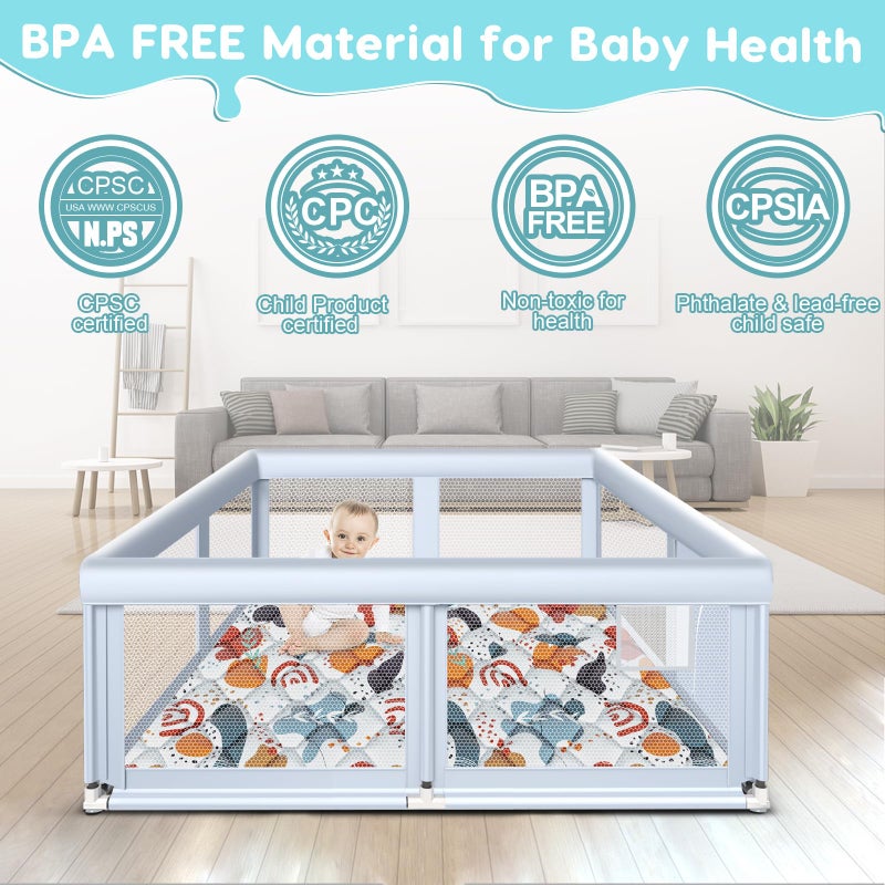 Fshibila 65" Ã—50" Large Baby Playpen with Mat, Baby Playard for Babies and Toddlers, Play Pens for Indoor & Outdoor, Sturdy Safety Play Yard with Soft Breathable Mesh, Anti-Fall, Grey - Image 5