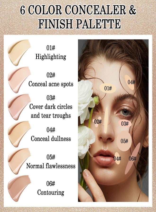 XMXueMei 6 Colors Correcting Concealer Cream Contour Palette,Long Lasting Concealer Cream Makeup Palettes with Concealer Brush,Multi-purpose Contouring Liquid Foundation Makeup Kit - Image 2