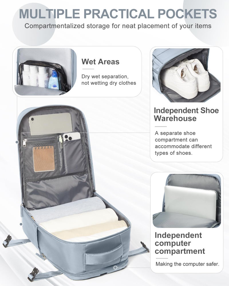coowoz Travel Backpack Carry On for Women Man Gym Backpack with Laptop Compartment Mochila de Viaje Teacher Personal Item Backpacks Rucksack Airplane Accessories Must Haves Grey Blue Small - Image 3