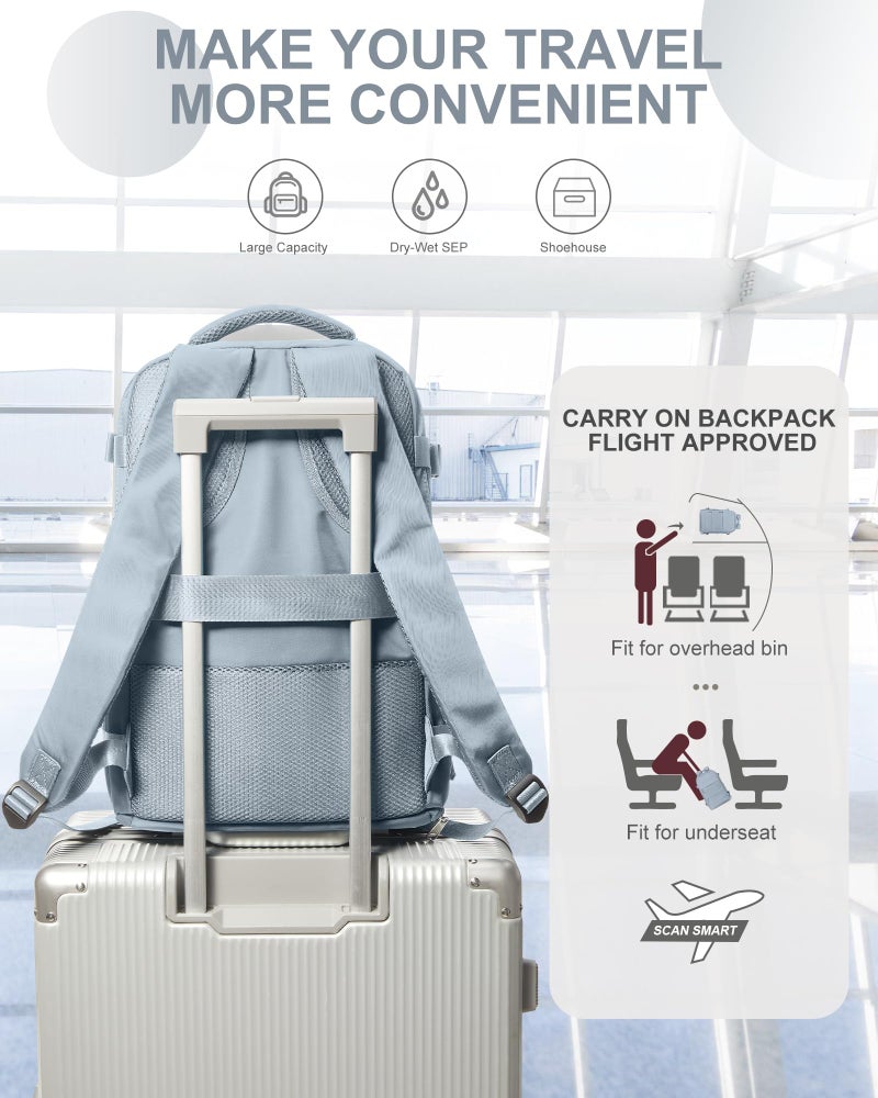 coowoz Travel Backpack Carry On for Women Man Gym Backpack with Laptop Compartment Mochila de Viaje Teacher Personal Item Backpacks Rucksack Airplane Accessories Must Haves Grey Blue Small - Image 5