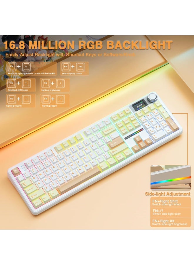 AULA F108 PRO - لوحة مفاتيح ميكانيكية لاسلكية مع شاشة ومقبض، لوحة مفاتيح كاملة الحجم مع بطارية 8000mAh، مفاتيح فراولة نعناع مسبقة التشحيم، مفاتيح PBT مطبوعة من الجانبين، لوحات مفاتيح ألعاب مخصصة قابلة للتبديل مع إضاءة RGB - Image 5
