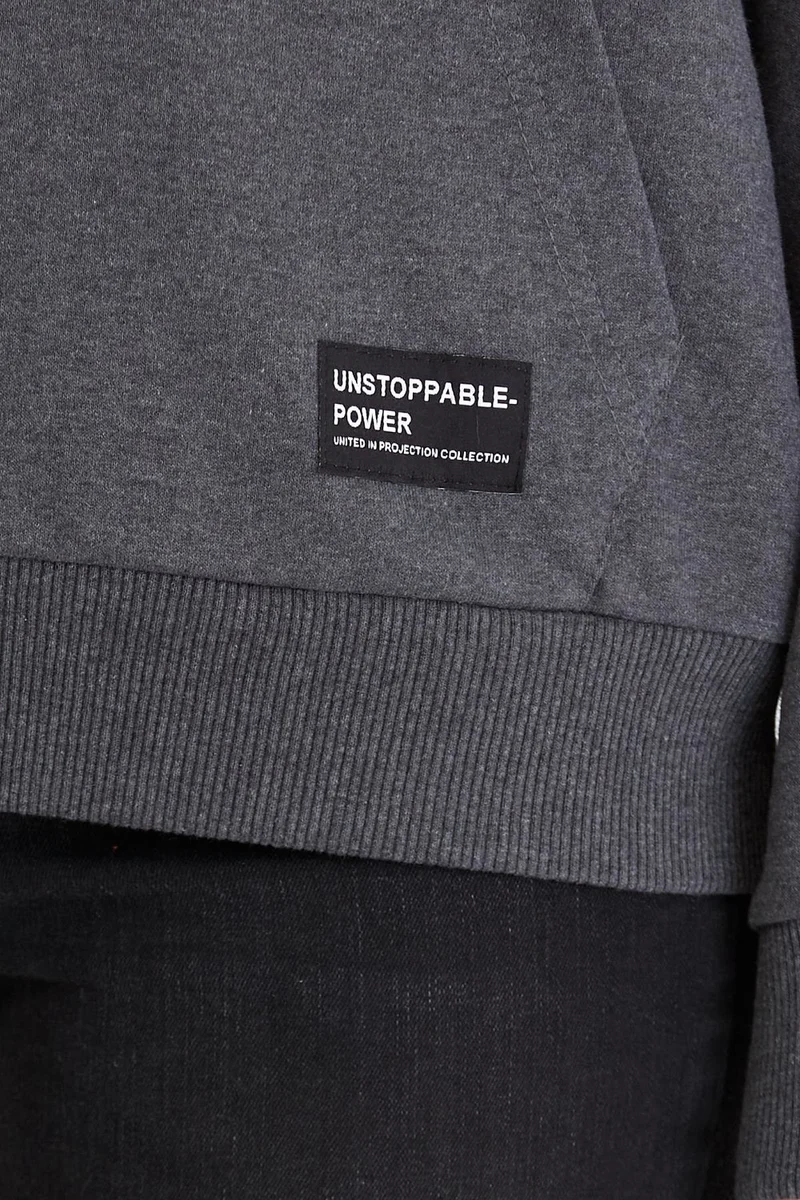 ميتاليك Women's Anthracite Hooded Basic Knitted Sweatshirt