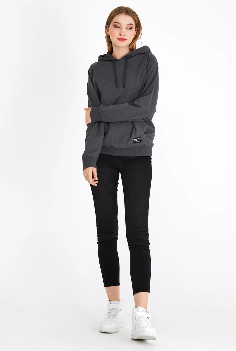 ميتاليك Women's Anthracite Hooded Basic Knitted Sweatshirt