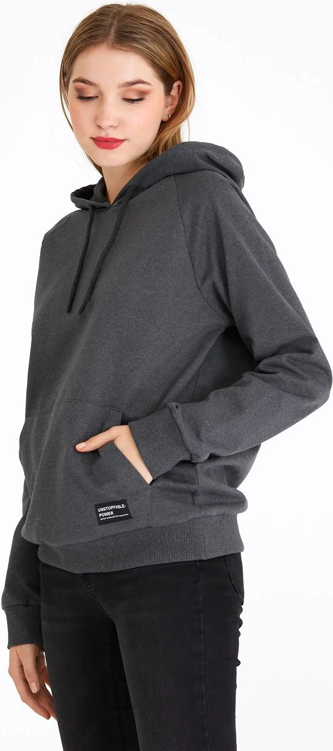 ميتاليك Women's Anthracite Hooded Basic Knitted Sweatshirt