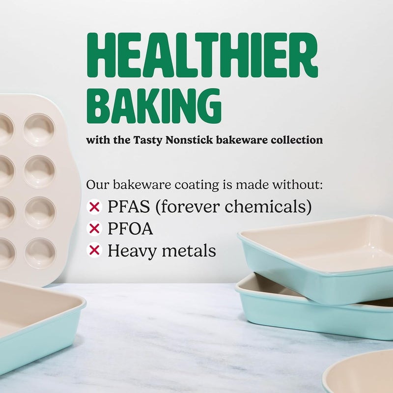 Tasty Smart Solutions Bakeware, 17-Inch x 11-Inch 3-Section Roasting Pan, Durable Carbon Steel for Even Cooking, Premium Nonstick Coating, Divided Design for One-Pan Meals, Dishwasher Safe, Aqua - Image 2