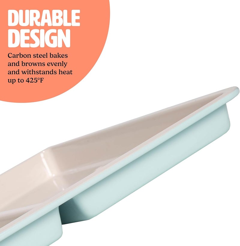 Tasty Smart Solutions Bakeware, 17-Inch x 11-Inch 3-Section Roasting Pan, Durable Carbon Steel for Even Cooking, Premium Nonstick Coating, Divided Design for One-Pan Meals, Dishwasher Safe, Aqua - Image 5