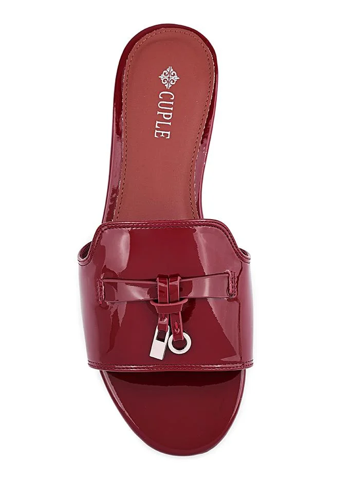 Cuple Maroon Cuple Metal Detail Flat Slides for Women | Best Price UAE