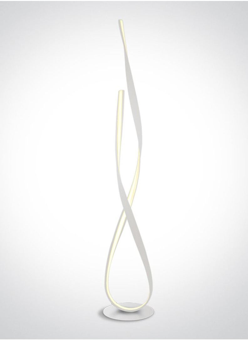 Modern Floor Lamp, Twisted Shape, 29 Watt and 1,740 Lumen, 24 volt integrated Driver, WarmWhite ( 3000 Kelvin), Ribbon Floor Lamp, White Finish, Height 140 cm and base Diameter 24,5 cm