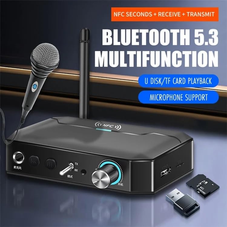 MICROWARE T300 2-in-1 Audio Adapter Bluetooth-Compatible 5.3 NFC Receiver Transmitter with Remote Control,for TV/PC/Car/MP3/CD Player/Speaker/Handset, Support NFC - Image 4