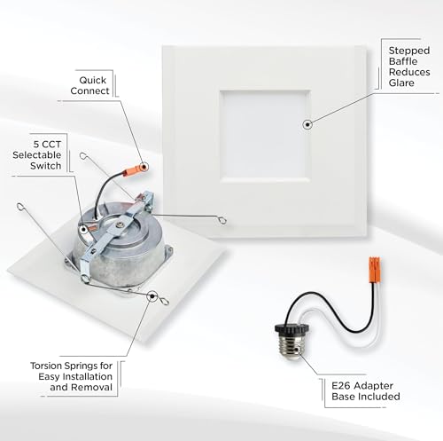 Satco LED Retrofit Downlight with Stepped Baffle, CCT Selectable 2700K/3000K/3500K/4000K/5000K, 5-6 Inch Square, White - Image 4