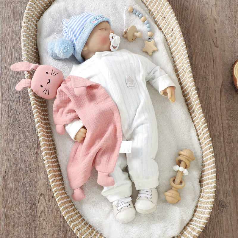 okdiy Organic Cotton Bunny Loveys for Babies,Newborn Baby Lovey Security Blanket,Lovies for Babies New Born Baby Unique Neutral Gifts Boys and Girls (Bunny1-Pink) - Image 4