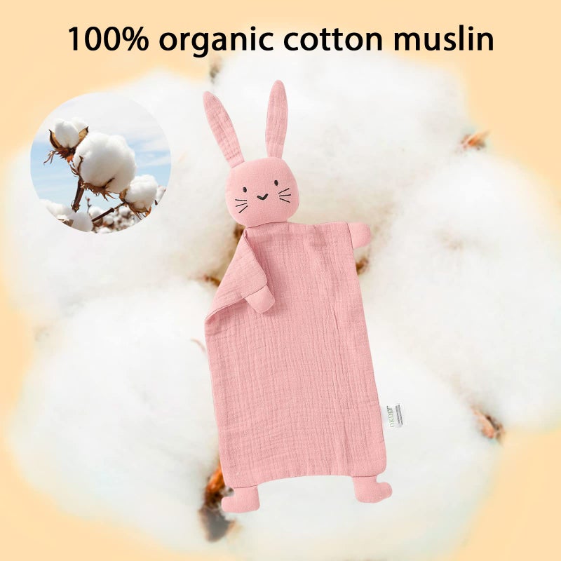 okdiy Organic Cotton Bunny Loveys for Babies,Newborn Baby Lovey Security Blanket,Lovies for Babies New Born Baby Unique Neutral Gifts Boys and Girls (Bunny1-Pink) - Image 2