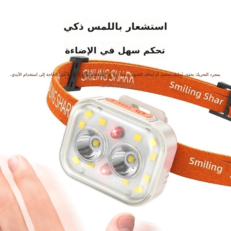 القرش المبتسم إضاءة خارجية متعددة الوظائف كشاف أمامي مزود بحساس - مصباح صغير للتخييم والإصلاح والعمل والصيد - Image 4